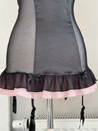 Black & Pink Coquette Corset Top