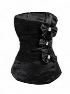 Black Satin Strapless Corset Top with Embellished Bows