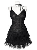 Midnight Mesh Ruched Tiered Dress