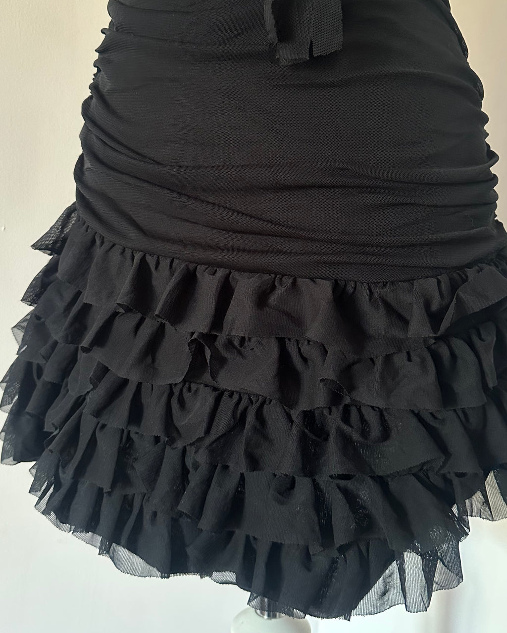 Black mini flared ribbon rose dress