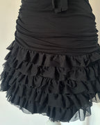 Black mini flared ribbon rose dress