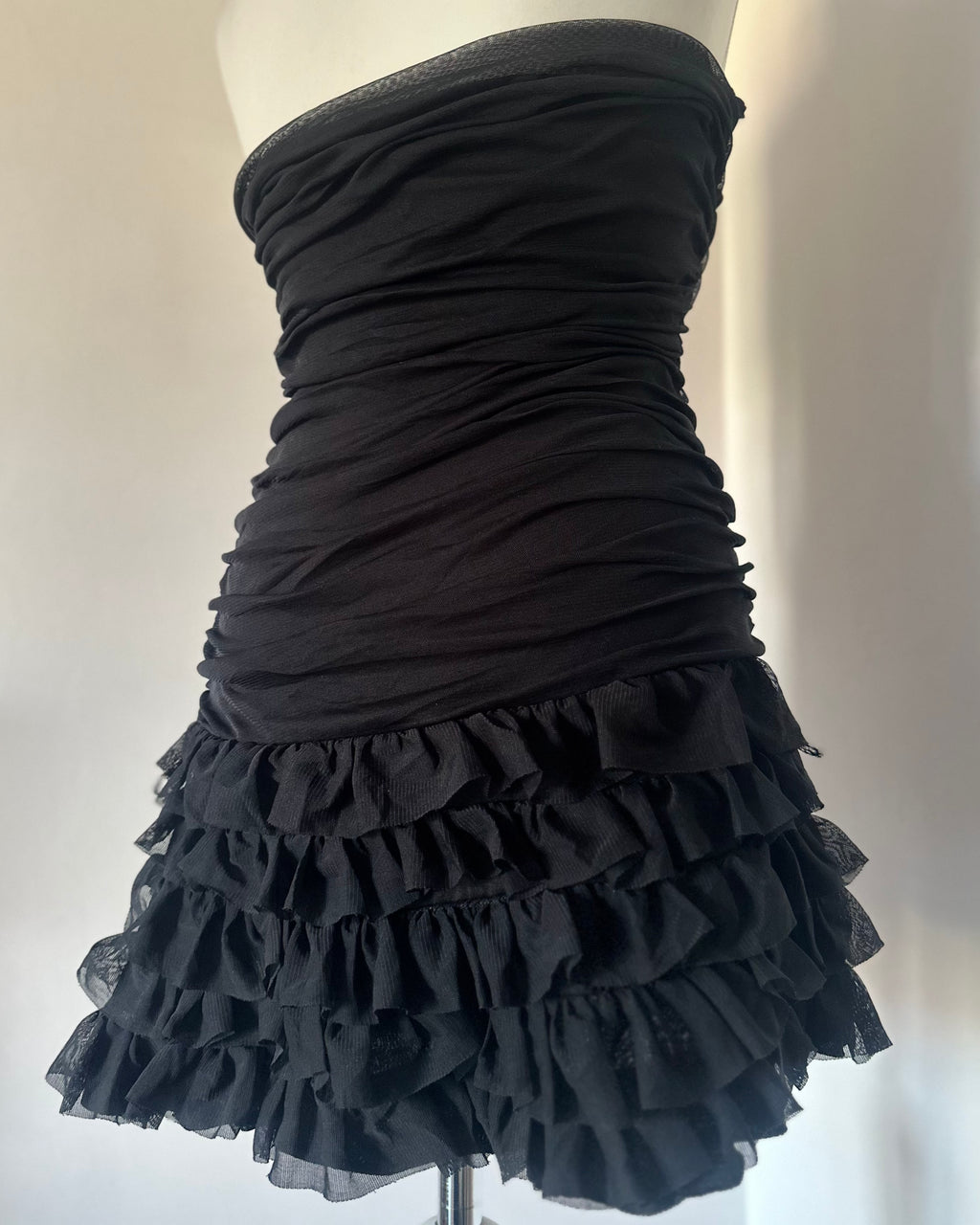 Black mini flared ribbon rose dress