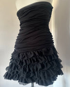 Black mini flared ribbon rose dress