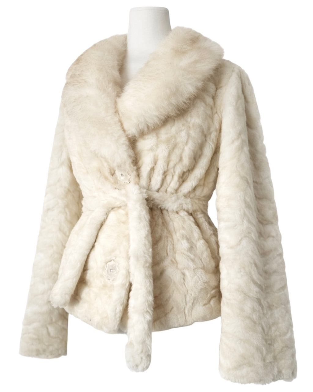 Faux fur coat with belt