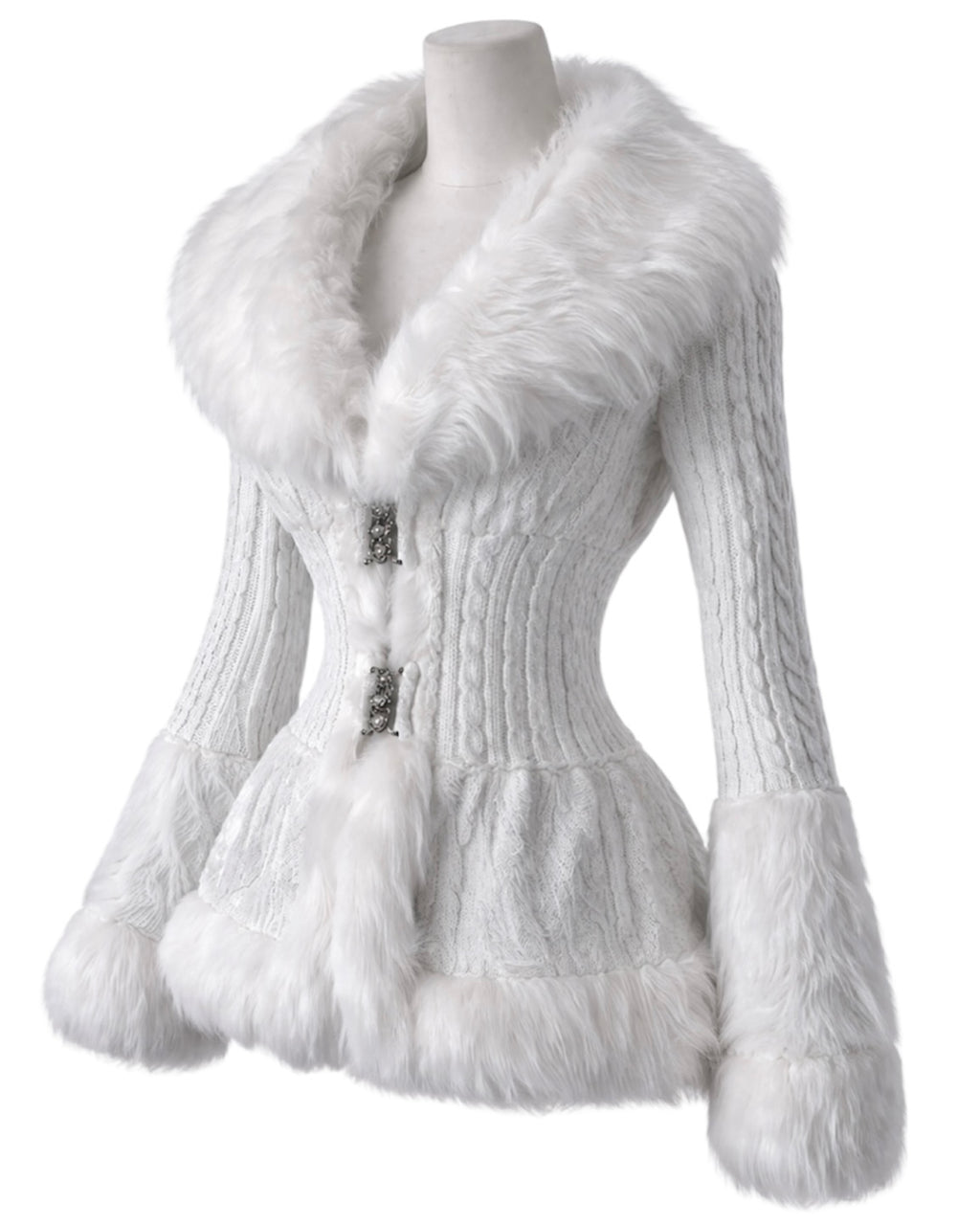 White faux fur coat
